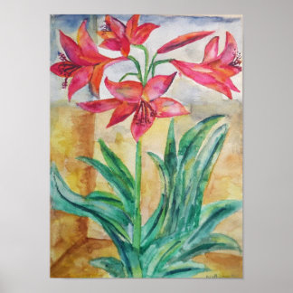 Póster Red Lily Watercolor – Floral Wall Art Print