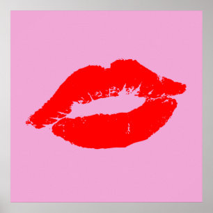 Póster Red Lips Kiss Mod Pop Art Custom Color Background