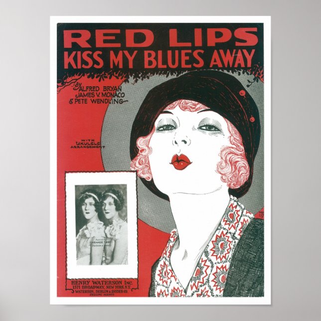 Póster Red Lips Kiss My Blues Away Songbook Cover (Frente)