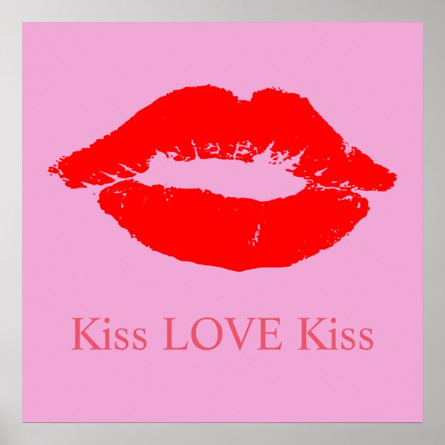 Póster Red Lips with Kiss Love Kiss Custom Color (Frente)