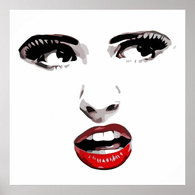 Póster Red Lipstick Dark Eyed Woman makeup Beauty Art (Frente)
