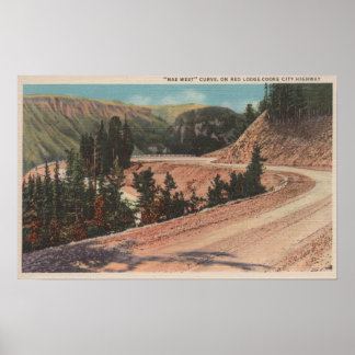 Póster Red Lodge, MT - Vista de la curva de Mae West