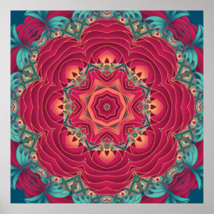 Póster Red Lotus Mandala