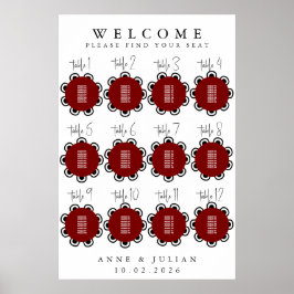 Póster Red Modern Minimal Wedding Seating Chart Poster