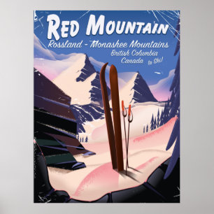 Póster Red Mountain British Columbia, poster de esquí de 