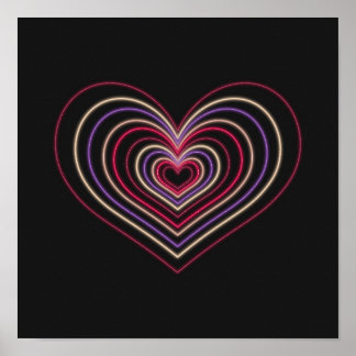 Póster Red Neon Heart Wall Art Poster
