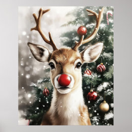 Póster Red Nose Reindeer Christmas Wall Art