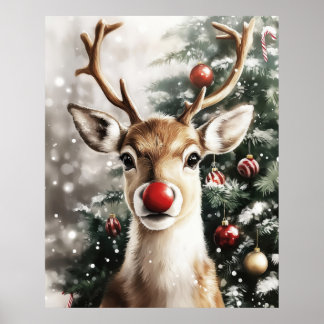 Póster Red Nose Reindeer Christmas Wall Art
