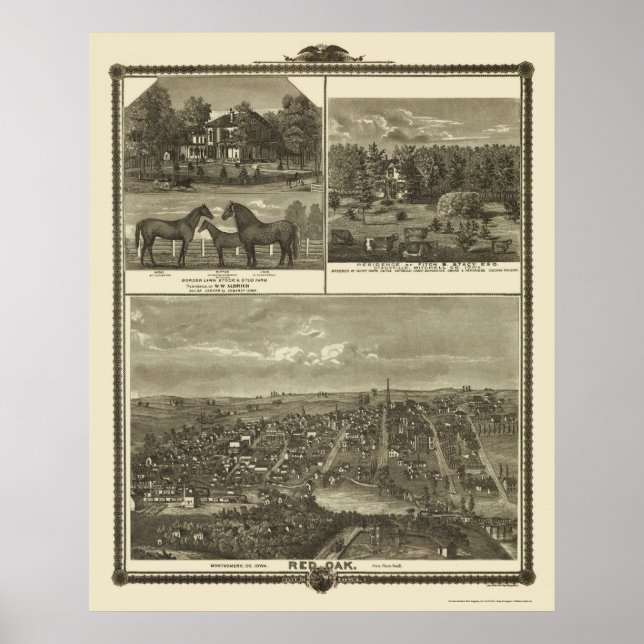 Póster Red Oak, IA Panoramic Map - 1875 (Frente)
