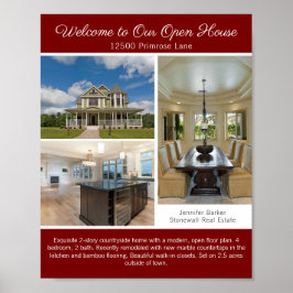 Póster Red Open House Welcome Real Estate Photo