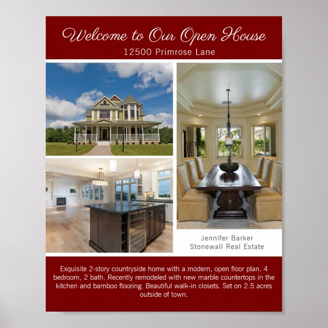 Póster Red Open House Welcome Real Estate Photo (Frente)