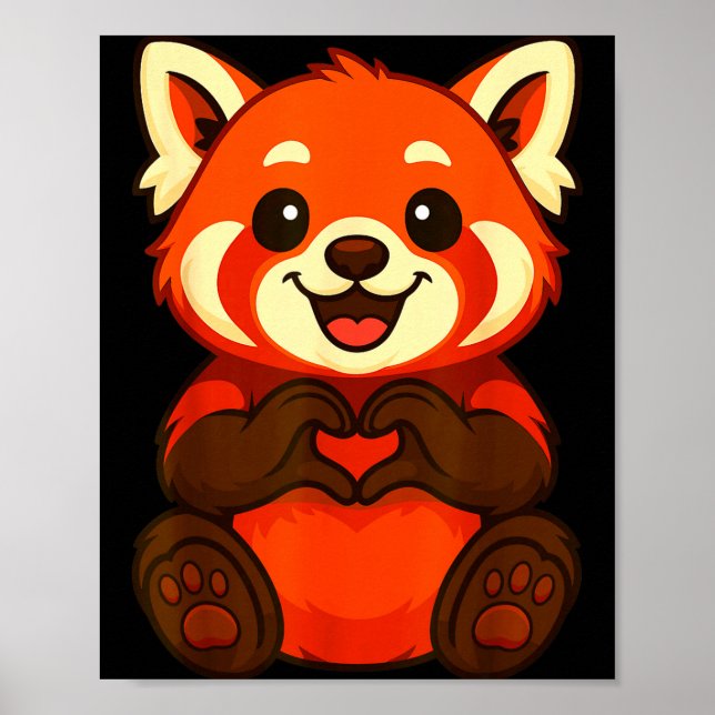 Póster Red Panda Doing Heart With Hands Valentines Day  (Frente)