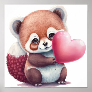 Póster Red Panda with Balloon Heart.