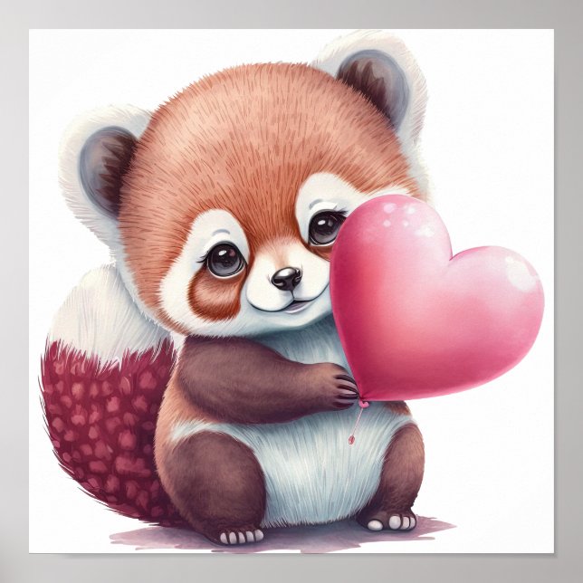 Póster Red Panda with Balloon Heart. (Frente)