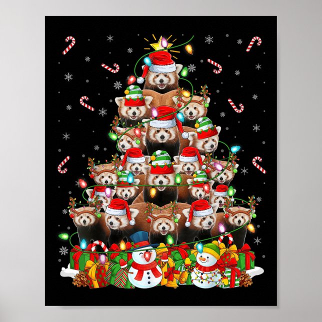 Póster Red Panda Xmas Lighting Tree Santa Red Panda Chris (Frente)