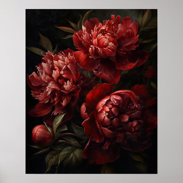 Póster Red Peony Flowers Art Print Poster (Frente)