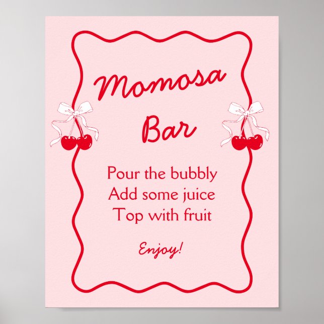 Póster Red Pink Bow Cherry Baby Shower Momosa Bar Acrylic (Frente)