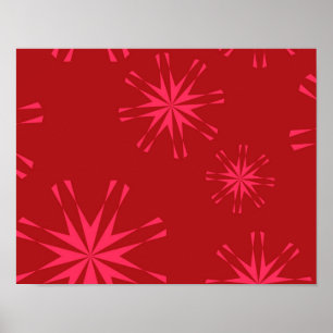 Póster Red, pink, cool trendy modern star flower abstract