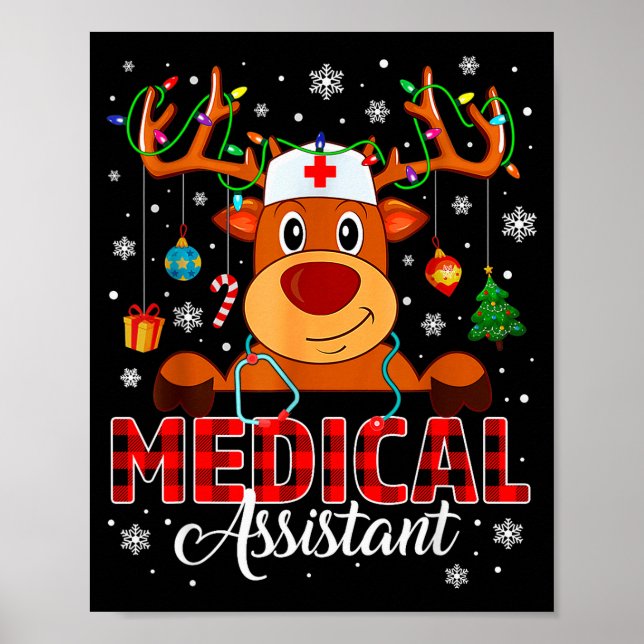 Póster Red Plaid Medical Istant Nurse Reindeer Christmas  (Frente)