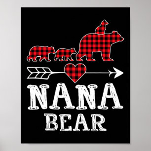 Póster Red Plaid Nana Bear Buffalo Navidades Pajama Famil