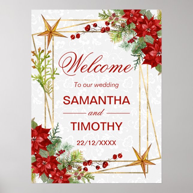 Póster Red Poinsettia Christmas Wedding Welcome Sign (Frente)