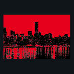 Póster Red Pop Art New York City Manhattan Silhouette<br><div class="desc">Imagen digital nocturna artística negra y roja de Nueva York - Las principales ciudades de Estados Unidos</div>