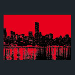 Póster Red Pop Art New York City Manhattan Silhouette<br><div class="desc">Imagen digital nocturna artística negra y roja de Nueva York - Las principales ciudades de Estados Unidos</div>