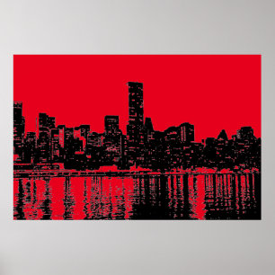 Póster Red Pop Art New York City Manhattan Silhouette