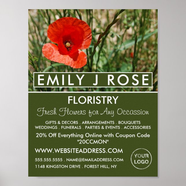 Póster Red Poppy, Publicidad de Floristry (Frente)