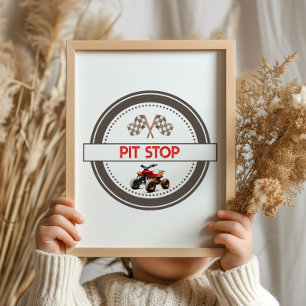 Póster Red Quad Pit Stop Rótulo de cumpleaños