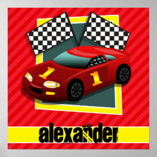 Póster Red Race Car; Scarlet Red Stripes