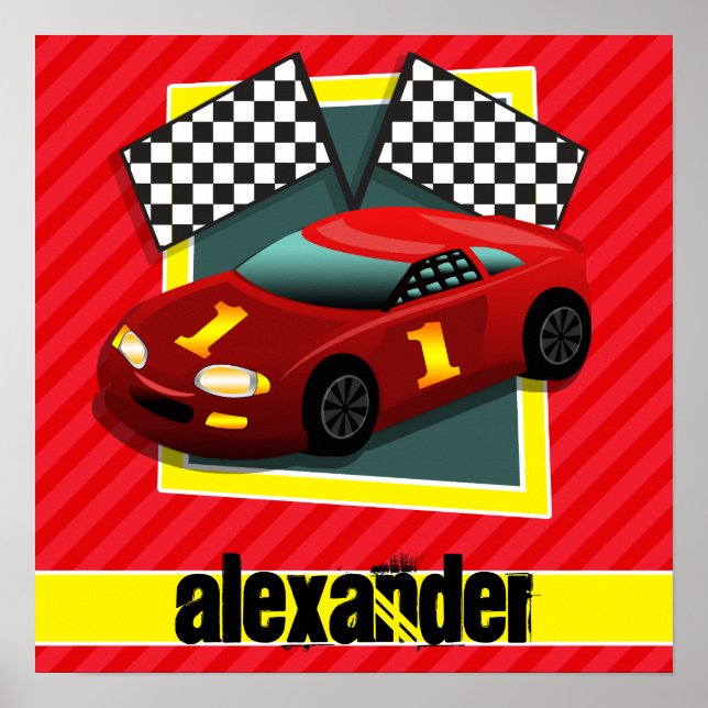 Póster Red Race Car; Scarlet Red Stripes (Frente)