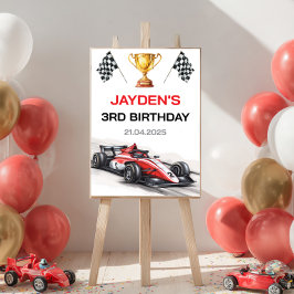 Póster Red Racing Car Boys Birthday Welcome Poster