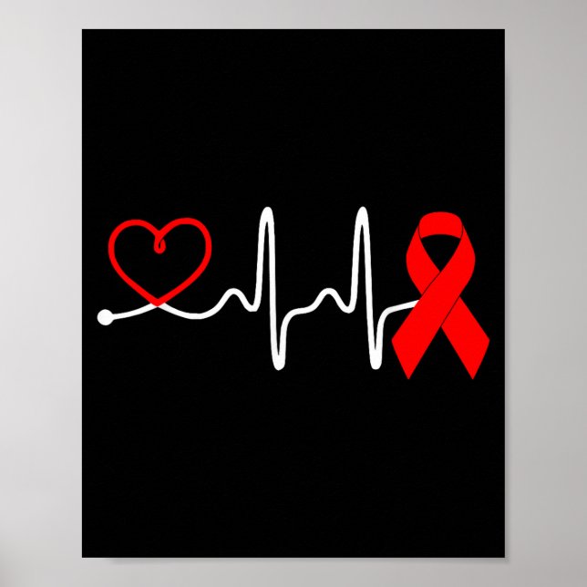 Póster Red Ribbon Heartbeat Design For Heart Disease Awar (Frente)