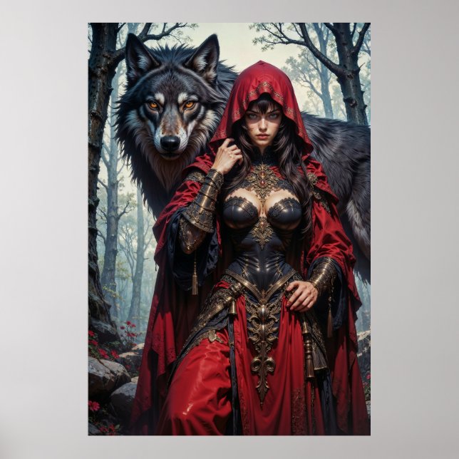 Póster Red Riding Huntress with Wolves Poster (Frente)