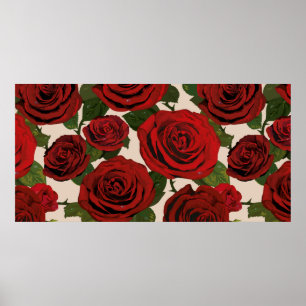 Póster Red roses. Seamless floral background.