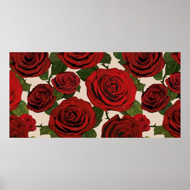 Póster 	Red roses. Seamless floral background.  (Frente)