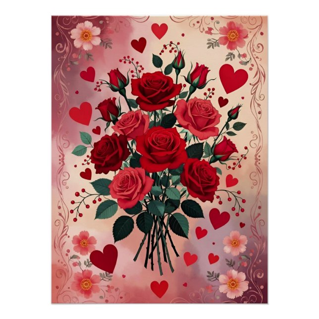 Póster Red Roses, Valentine's Day, (Anverso)