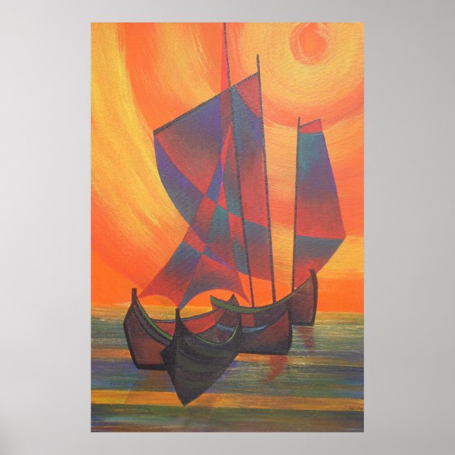 Póster Red Sails in the Sunset Cubist Junk Resumen (Frente)