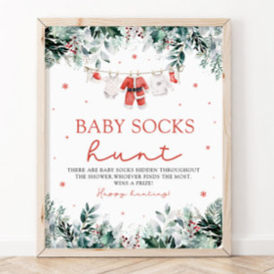 Póster Red Santa Gender Neutral Baby Socks Baby Shower
