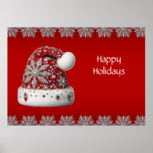Póster Red Santa Hat Holiday Poster