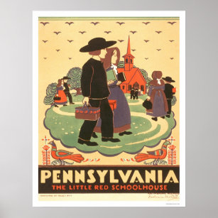 Póster Red Schoolhouse Amish 1938 WPA