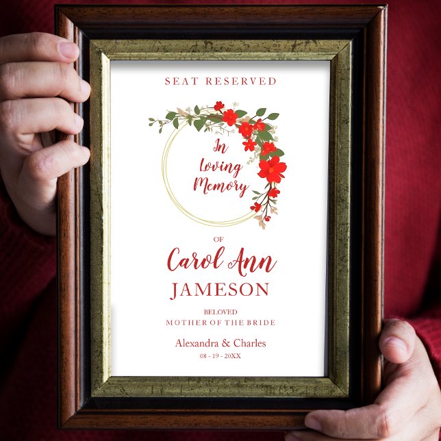 Póster Red Shades Floral Boda de guirnaldas de flores Mem (Red Shades Floral Wreath Wedding Loving Memory Poster.)