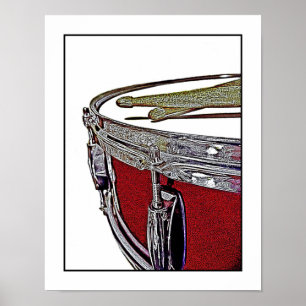 Póster Red Snare Drum and Drumsticks Drum Poster Drummer