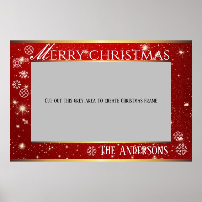 Póster Red Sparkling Merry Poster fotograma de Navidad (Frente)