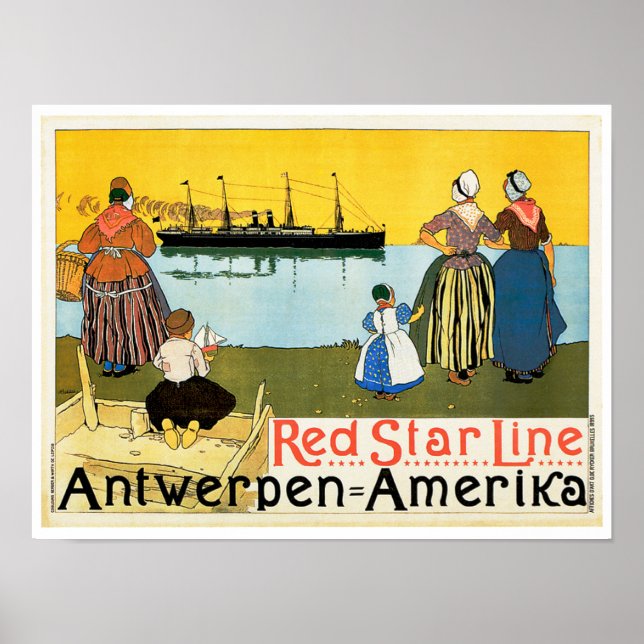 Póster Red Star Line ~ Antwerpen-Amerika (Frente)