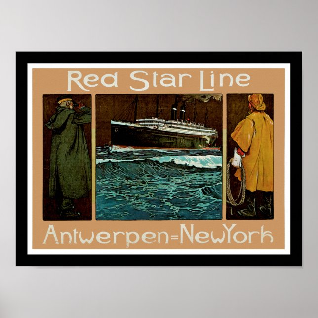 Póster Red Star Line ~ Antwerpen-Nueva York (Frente)