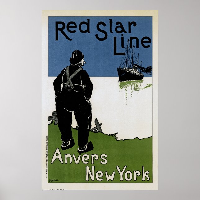Póster Red Star Line ~ Anvers-New York (Frente)