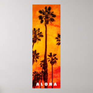 Póster Red Sunset Aloha Hawaii Palm Trees Tropics Travel