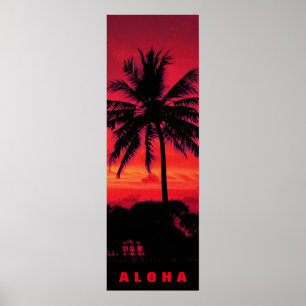Póster Red Sunset Aloha Hawaii Palm Trepics Viajes